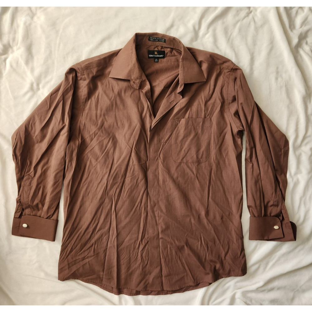 Stacy Adams Shirt Men's Long Sleeve Button Up Copper Brown Size 16.5 32/33